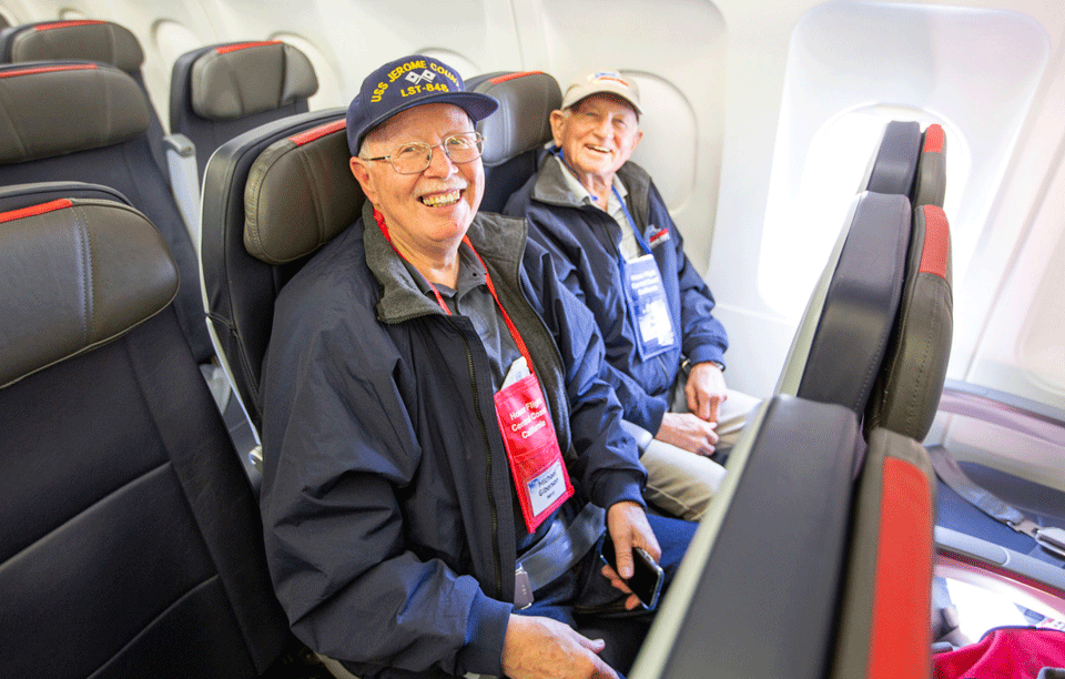 Honor Flight honorees on the flight to DC