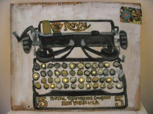 Mixed media artwork of a typewriter by artist Vincent Bernardy